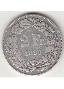 1894 - Svizzera Argento 2 Francs Silver Switzerland Standing Helvetia